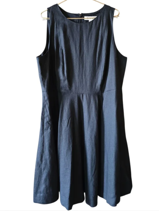 Boden Carla 100% Linen Knee Length Fit & Flare Dress Black Size 14L - Picture 2 of 6